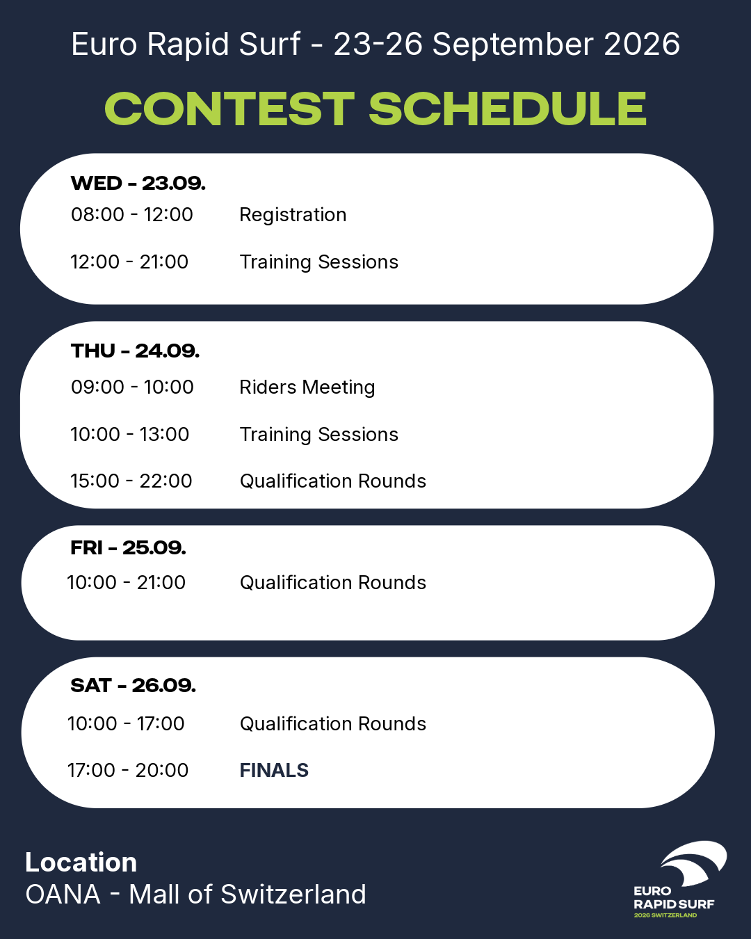 Euro Rapid Surf 2026: Contest-Zeitplan